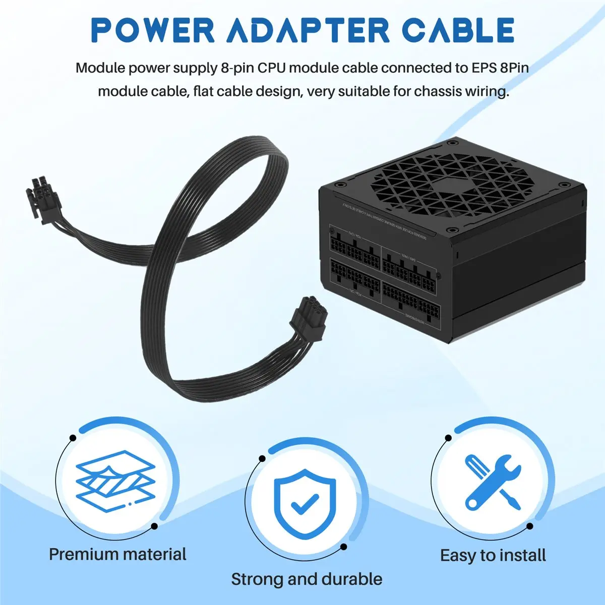 A73T CPU 8 Pin Male to CPU 8 Pin (4+4) Male EPS-12V Motherboard Power Adapter Cable for Modular Power Supply (60cm)