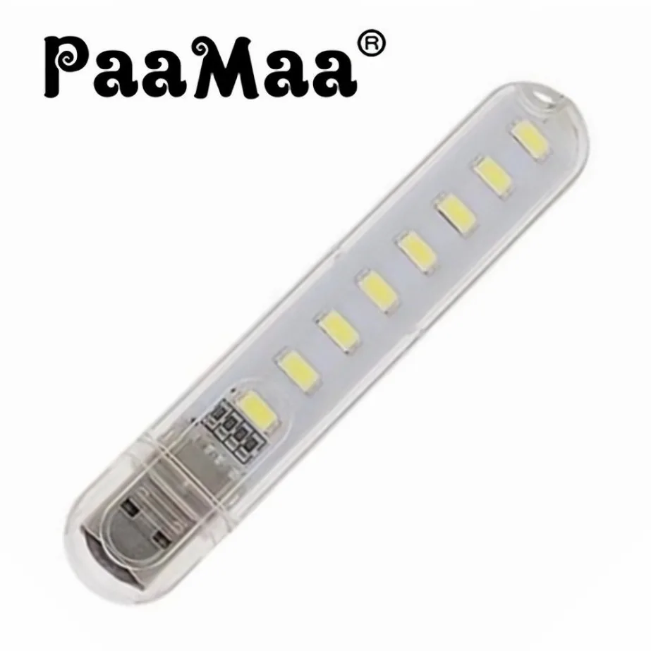 PaaMaa Mini Portable USB LED Book Light DC 5V Ultra Bright Reading Book Lamp 3Led 8Leds Lights For Power Bank PC Laptop Notebook