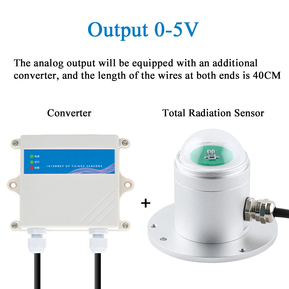 Total Solar Radiation Sensor RS485 0-5V 0-10V 4-20MA Output Radiation Transmitter Monitors Meteorological oOutdoor Irradiance