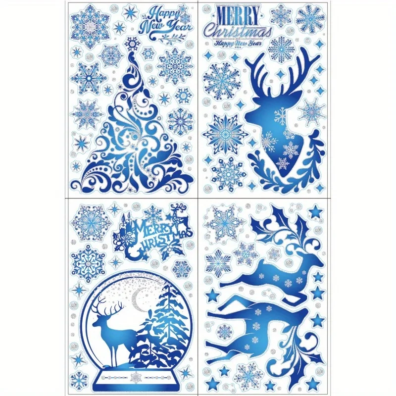 1pc Gold powder ice and snow Santa Claus glass stickers shop window decoration atmosphere electrostatic stickers, Christmas