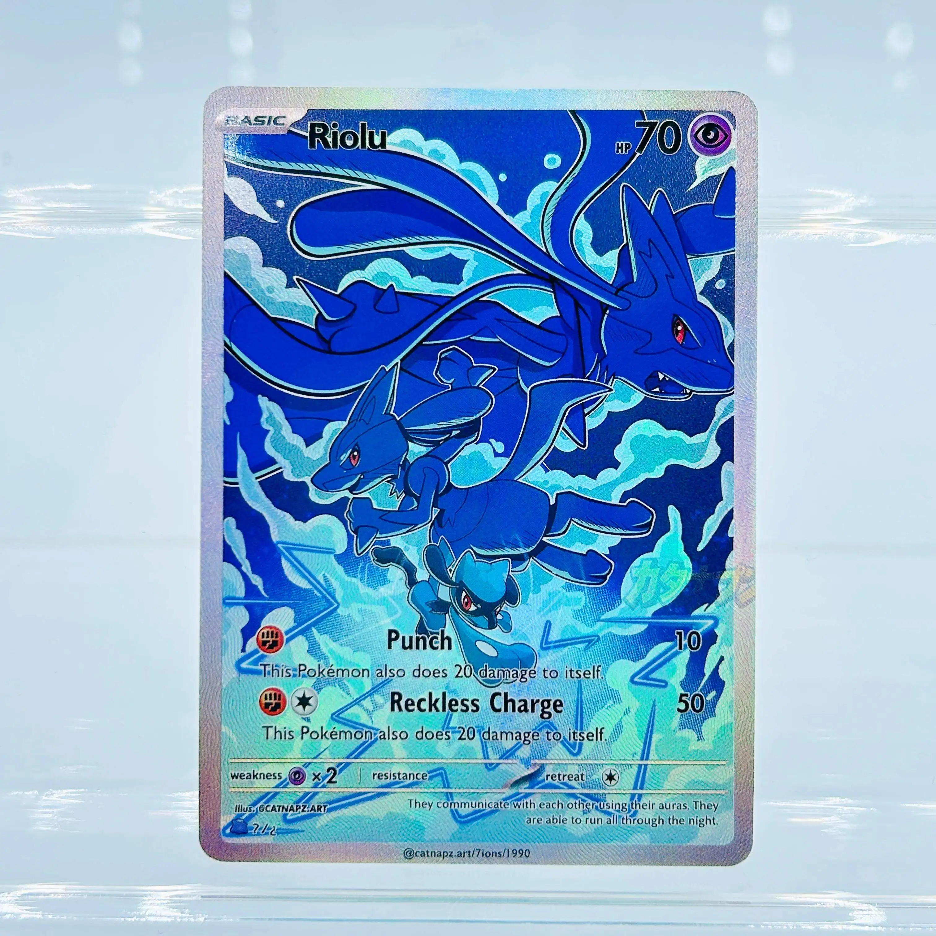 

2023 English Riolu Full Art Holo Rare DIY Textured Fan Art Pokemon Card - Mint Collectible