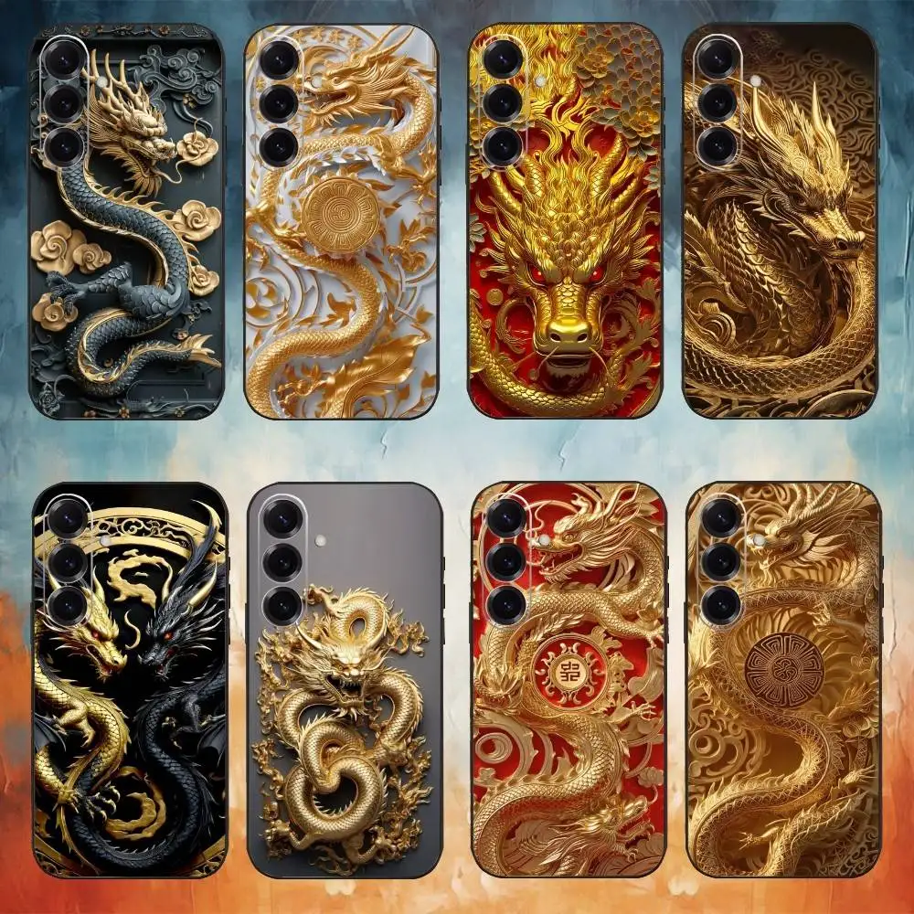حافظة هاتف فاخرة منقوشة على شكل تنين لهاتف سامسونج جالاكسي A73، A72، A71، A70، A53، A52، A51، غطاء أسود ناعم آخر #1