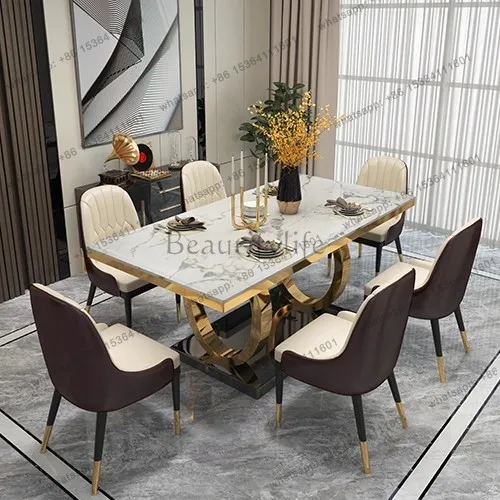 

Light luxury post-modern marble dining table and chair combination rectangular living room modern and simple for home use
