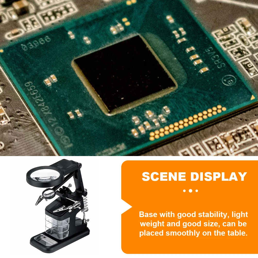 

Adjustable Magnifier Welding Stand with 3 Magnification Levels Rotatable Bracket for Precision Work Desktop Repair Kit LED