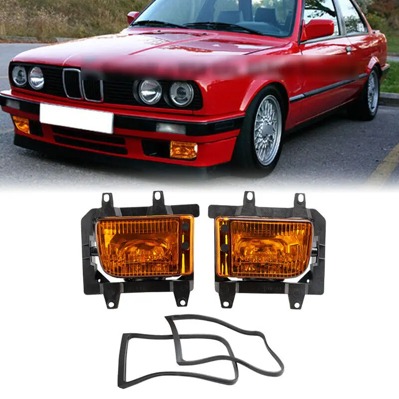 Front Bumper Yellow Fog Lights Plastic Lens Kit For 85~93 BMW E30 3-Series Sedan