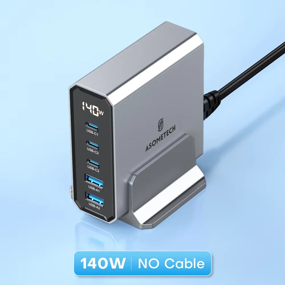 140 W GaN USB-Ladegerät 5 Ports Typ C PD3.0 QC Quick Charge 4.0 3.0 PPS USB C Schnellladegerät für IPhone 14 13 Samsung MacBook Tablet