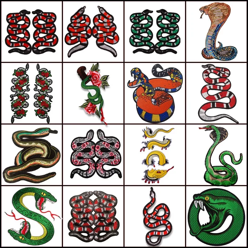 Embroidery Snake Patch,cartoon Badges,animal Appliques,sequined Serpents Patches for Clothing DIY Accessory WF221112