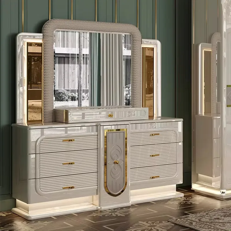 Deluxe Modern Bedroom Set with Dressing Table, Wardrobe, and Queen Size Bed Suitable for Home or Hotel Living Room Furniture