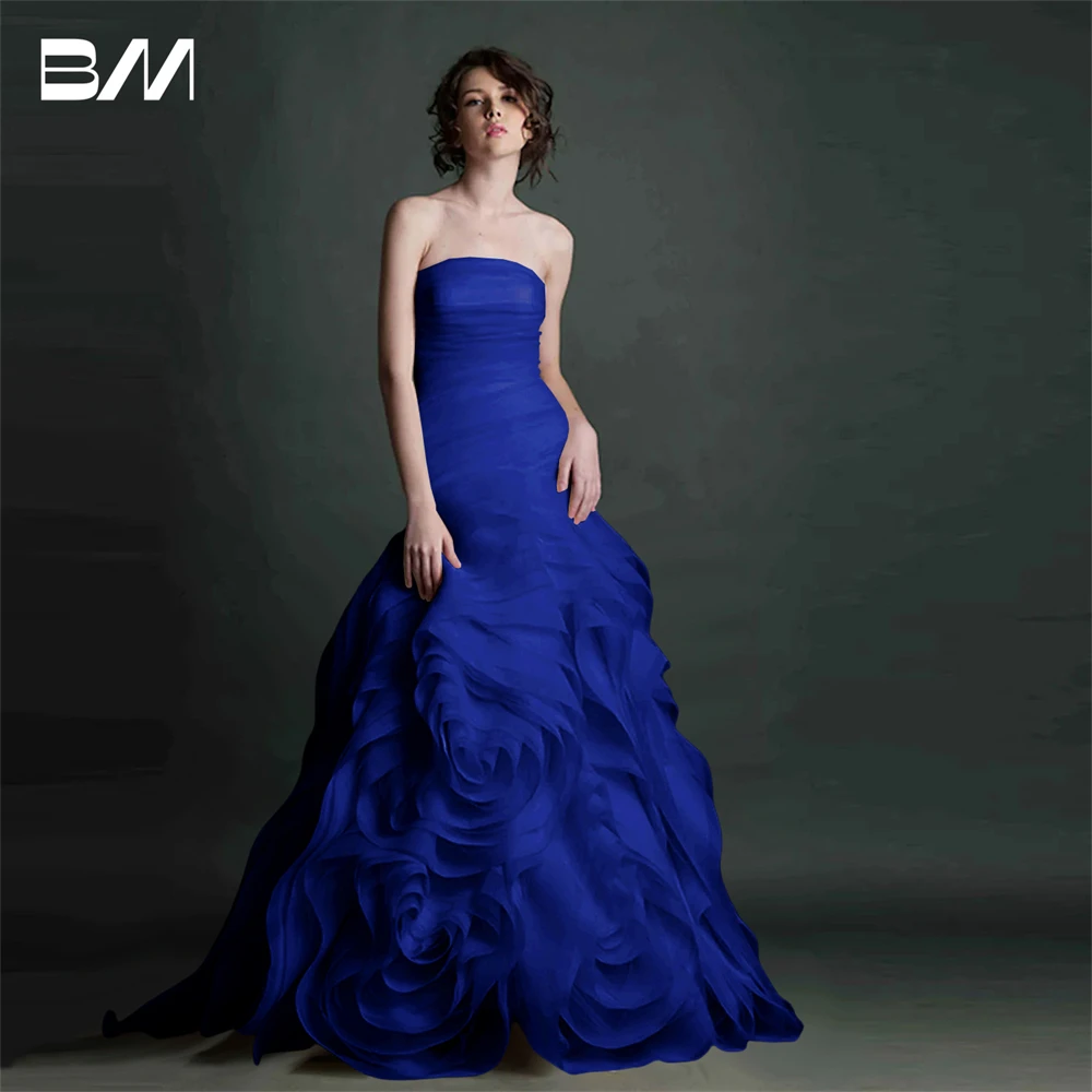 Modern Designer Floral Shaped Prom Dress for Women Strapless Tulle Long Women's Evening Dresses Solid Custom Colors Party Gown