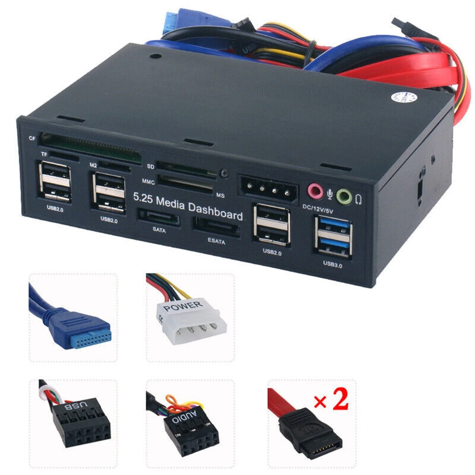 USB 3.0 Hub Multi-Function eSATA SATA Port Internal Card Reader 5.25'' PC Media Front Panel Audio For SD MS M2 MMC Memory Cards