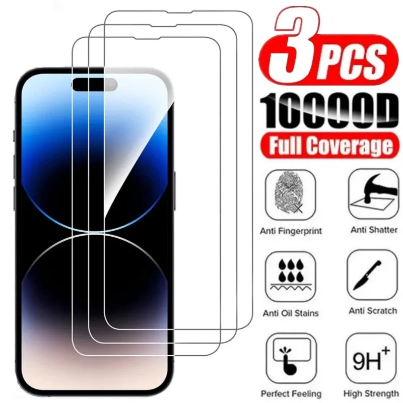3 Stück HD-Displayschutzfolie für iPhone 13 12 11 Pro 14 15 Plus, gehärtetes Schutzglas für iPhone X Xr Xs Max