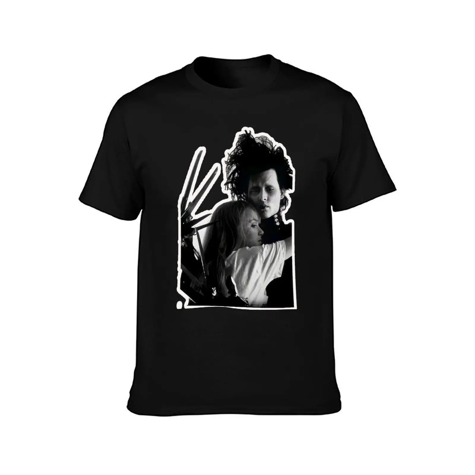 edward scissor hands and kim T-Shirt, Summer Casual Cotton Tee, Oversized Streetwear Tops, Vintage Graphic Print, 100% Cotton