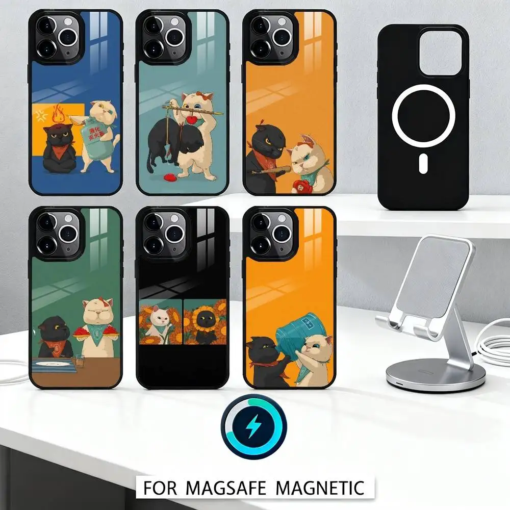 

Интересный чехол для телефона «Кошачий театр» для iPhone 16,15,14,13,12, Pro, Max, магнитный для беспроводной зарядки Magsafe