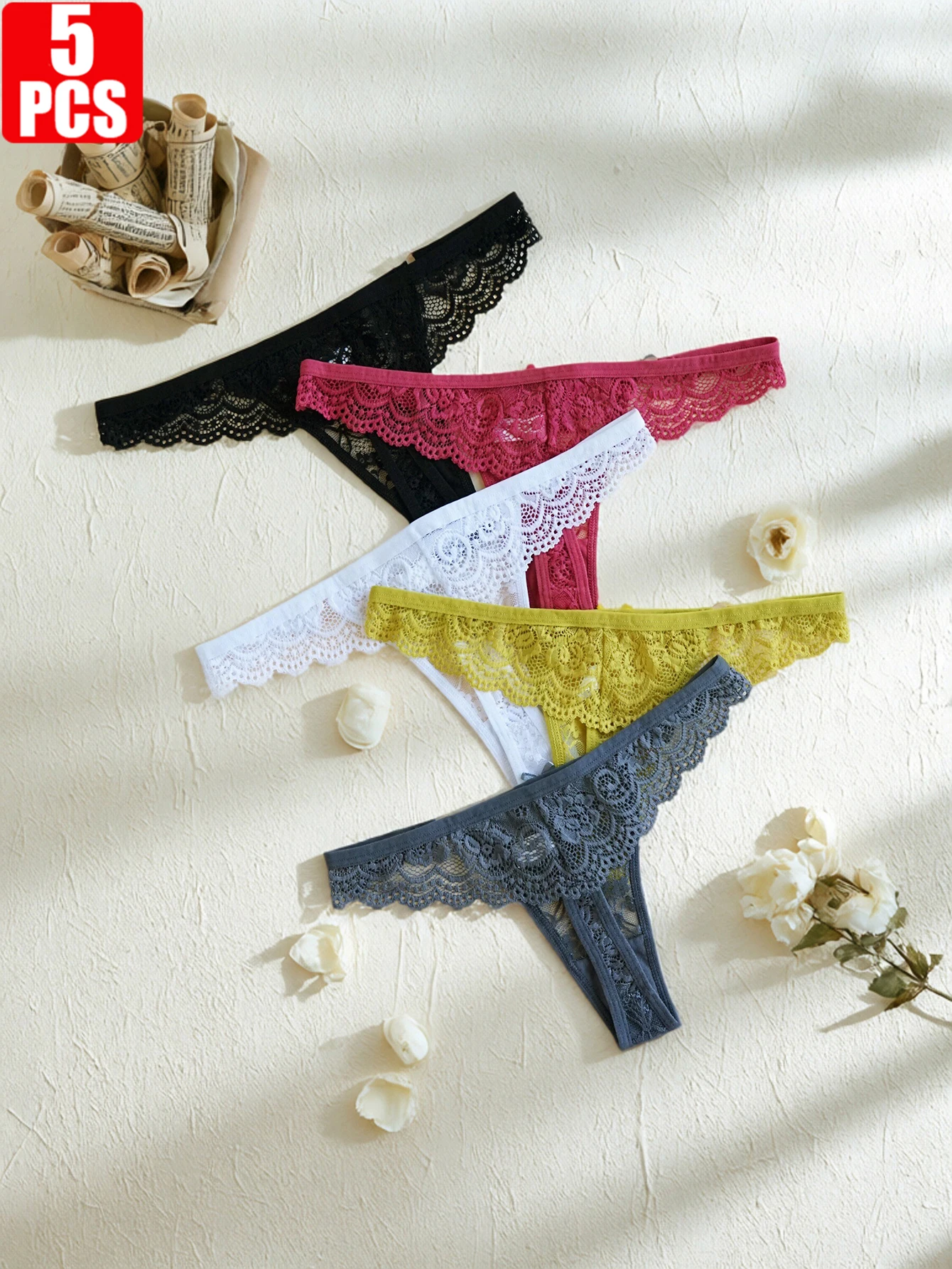 5-Pack Women's Lace Panties, Fashionable, Comfortable, Close-Fitting, Low-Waist…