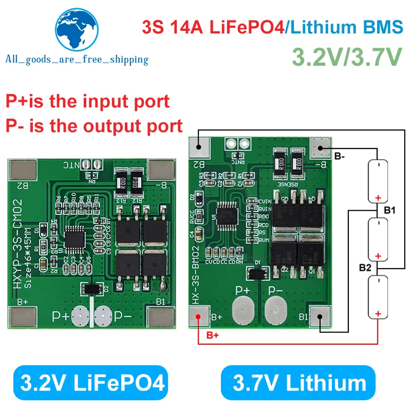 

3S 9,6 В 11,1 В 12,6 В Lifepo4 Защитная плата литиевой батареи Lipo 18650 BMS 14A ограничение 20A печатная плата 4-ячеечная упаковка PCM 3,2 В 3,7 В