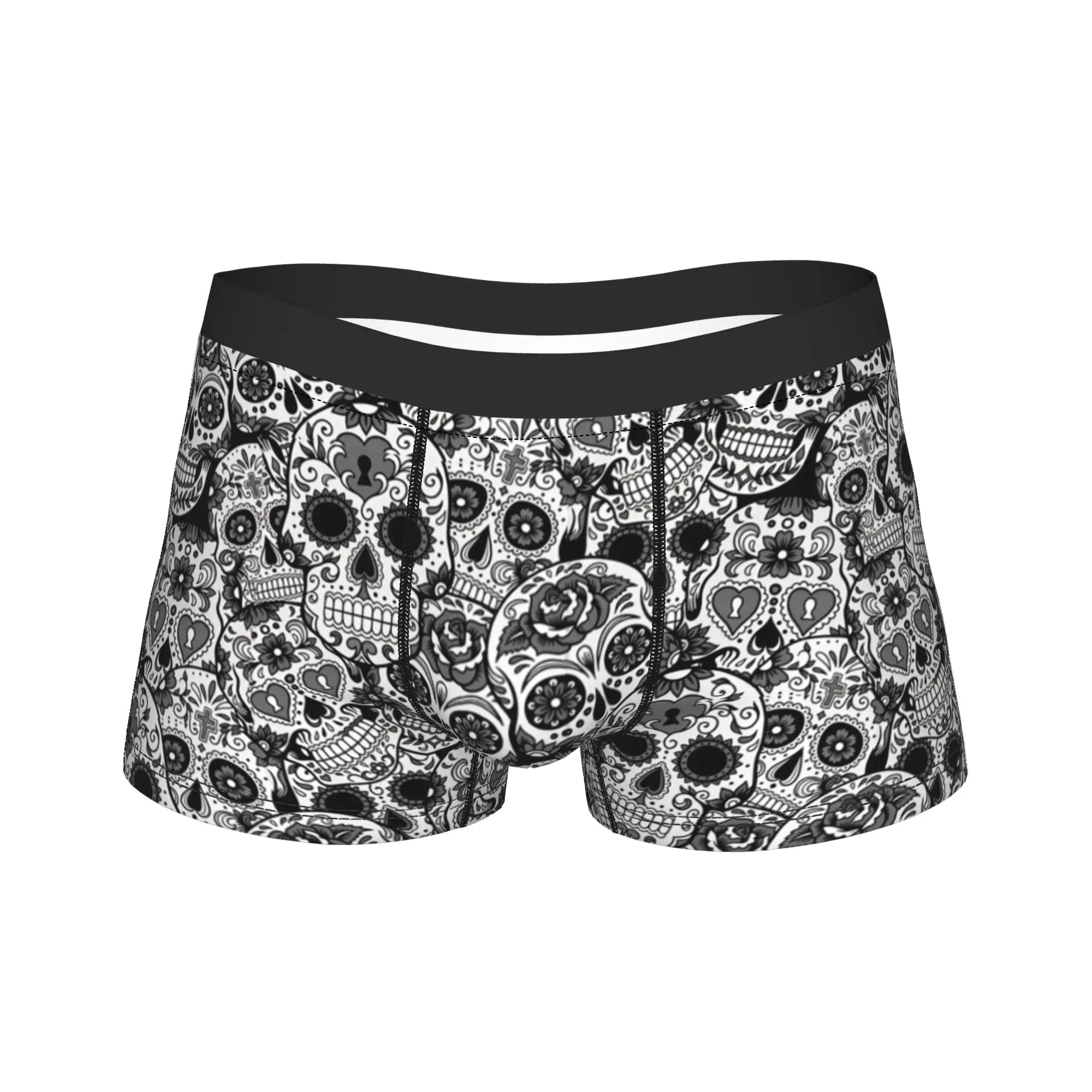 Mexican Sugar Skull Floral Seamless Pattern Shorts Briefs  Underwear Quality Males Soft Trend Boxershorts Large Size Underpants