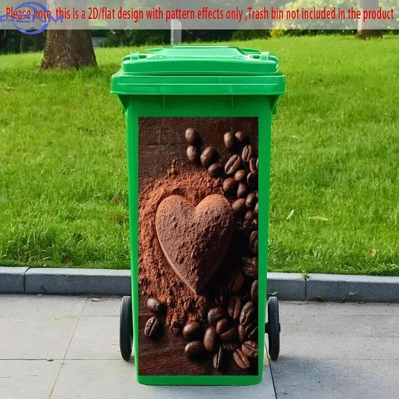 PC 2D Flat Self-Adhesive Trash Can Sticker, The Romantic Encounter of Cocoa And Coffee, Decorative Sticker, Creative Trash Can