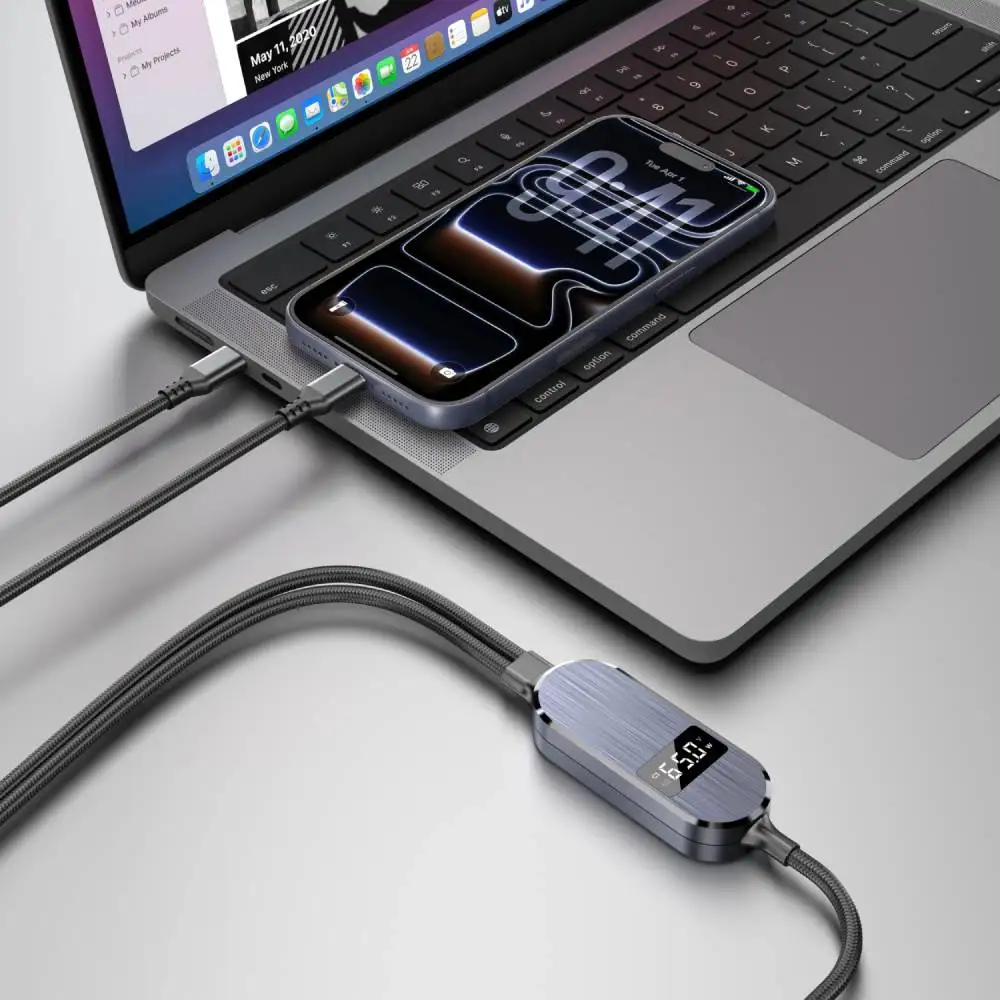 

Кабель USB-C на два Type-C с быстрой зарядкой 100 Вт и цифровым дисплеем мощности для ноутбуков и смартфонов