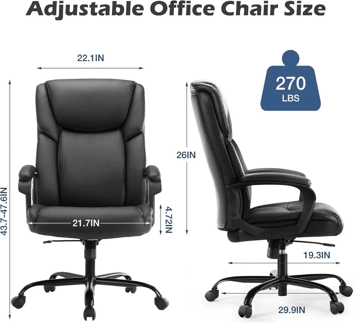 Comfy Heavy Duty Office Computer Chair Lumbar Back Support PU Leather Adjustable Height With Wheels