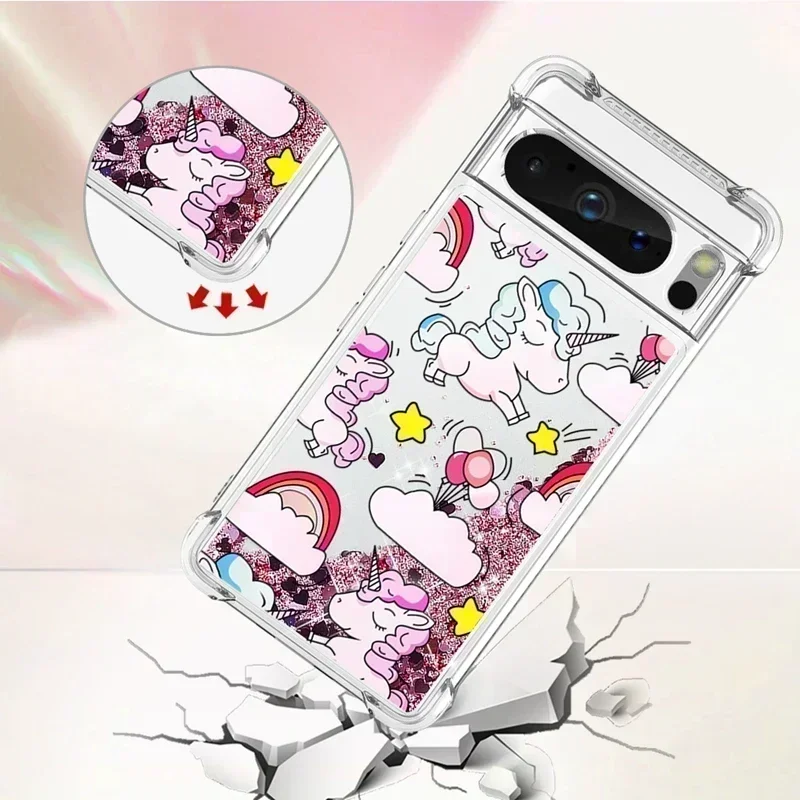 Pixel 7A Case For Google Pixel 7A Cover Painted Pattern Glitter Quicksand Liquid Cover for GooglePixel7A 8 Pro Phone Case Fundas