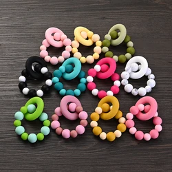 Bebê Silicone Teether Anel, Food Grade, Rodada Beads, Pulseira, Chocalho, Dentição, Cuidados Seguros, Mastigar Brinquedos, Pingente