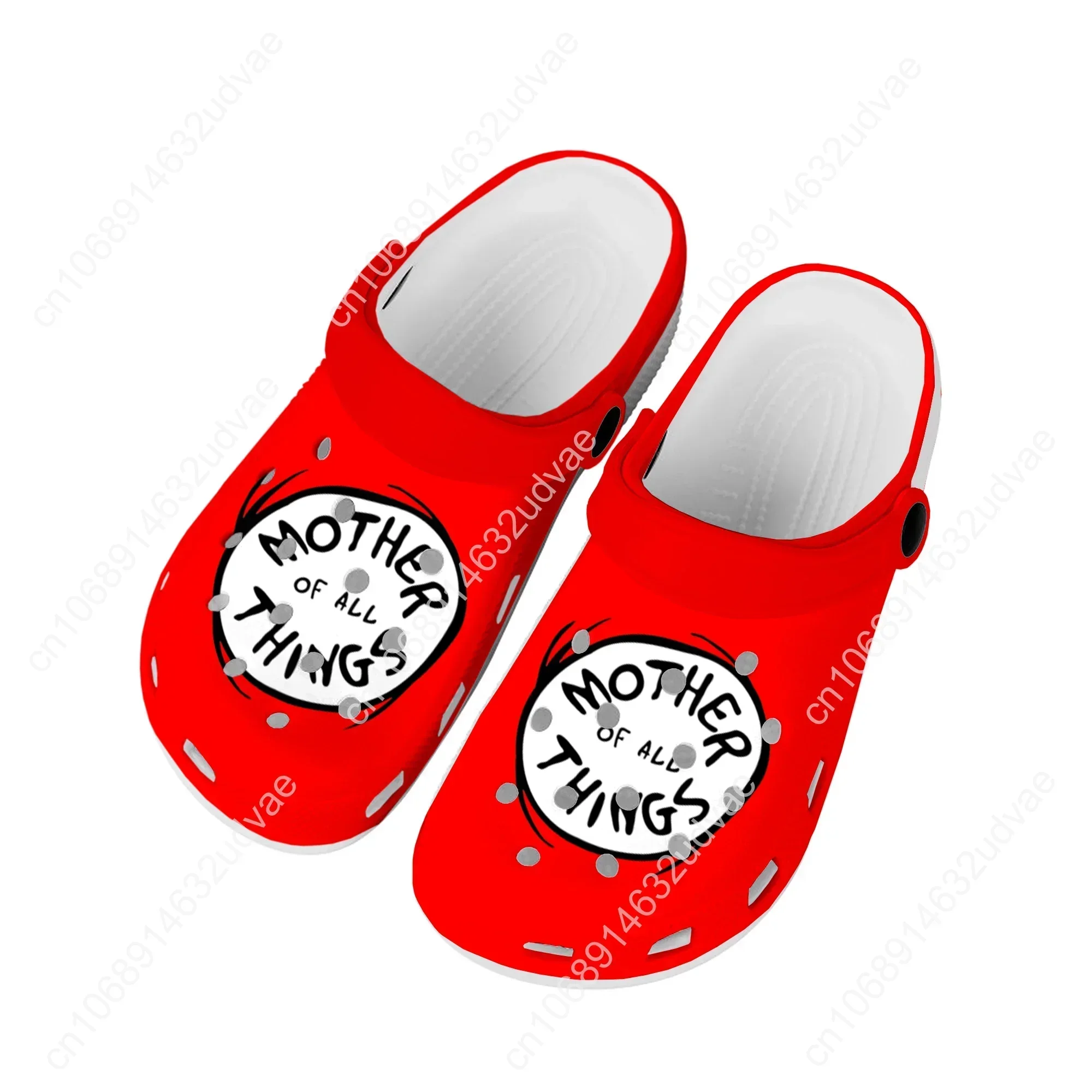 Zapatillas de agua personalizadas para hombre y mujer, zuecos de Dr Seuss, calzado de jardín y playa con agujeros, color rojo, Thing 1 y 2