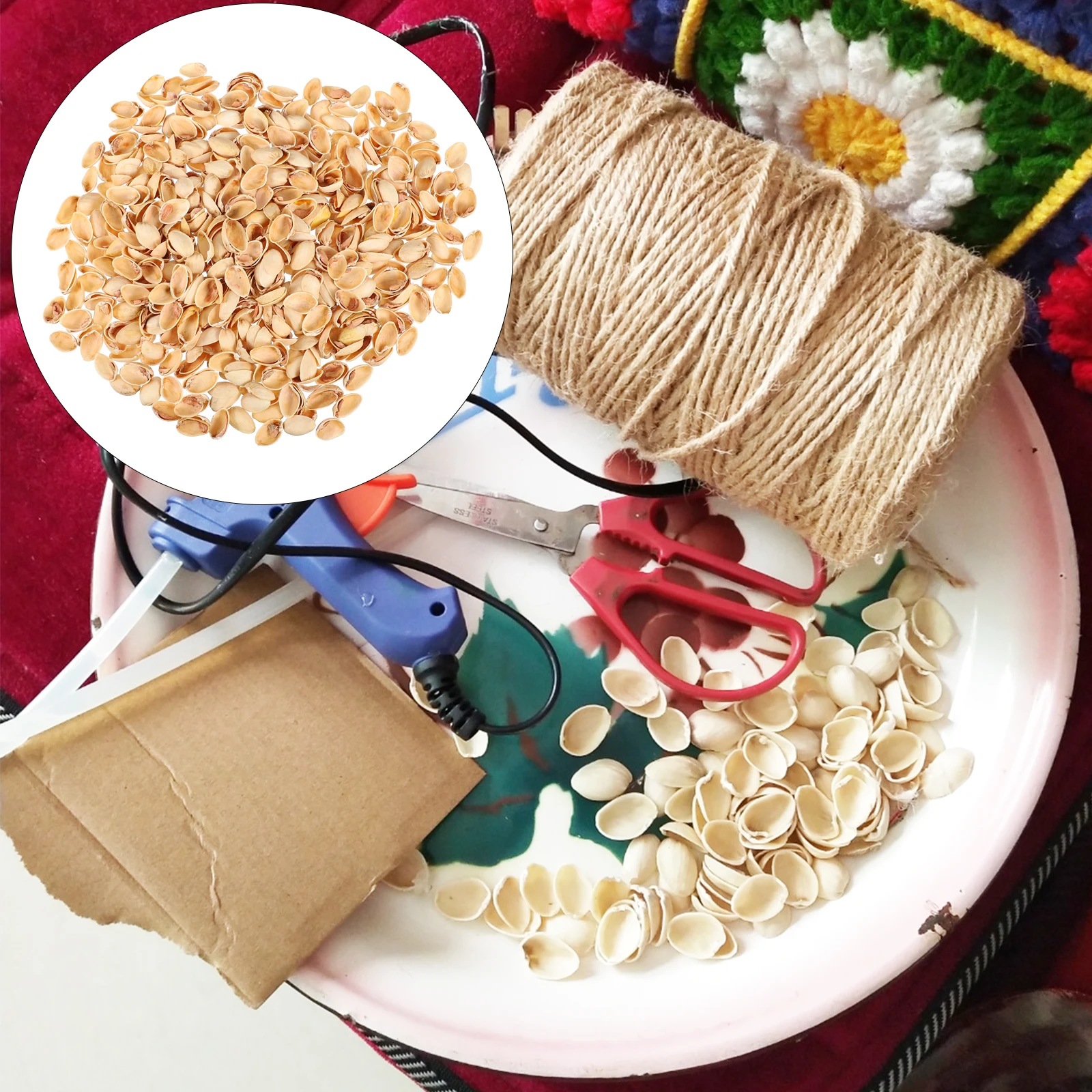 1袋装飾画DIY材料天然ジュート紐クラフトロープ付き子供用クラフトピスタチオシェルセット想像力豊かな作品用