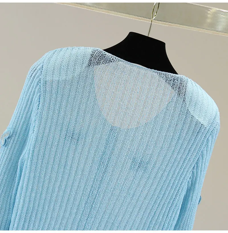 Knitted Cardigan for Women in 2024 New Summer Wear Thin Open Collarbone Top Knitting Air-conditioned Shirt Long-sleeved L141