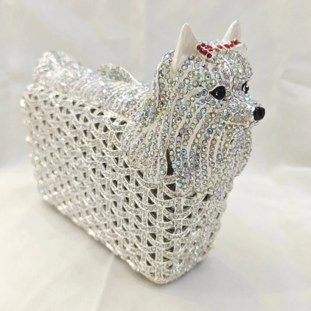 Puppy Doggy Silver Crystal Wedding Bridesmaid Clutches Luxury Girls Diamond Evening Bag Women Party Prom Purses Dinner Bags