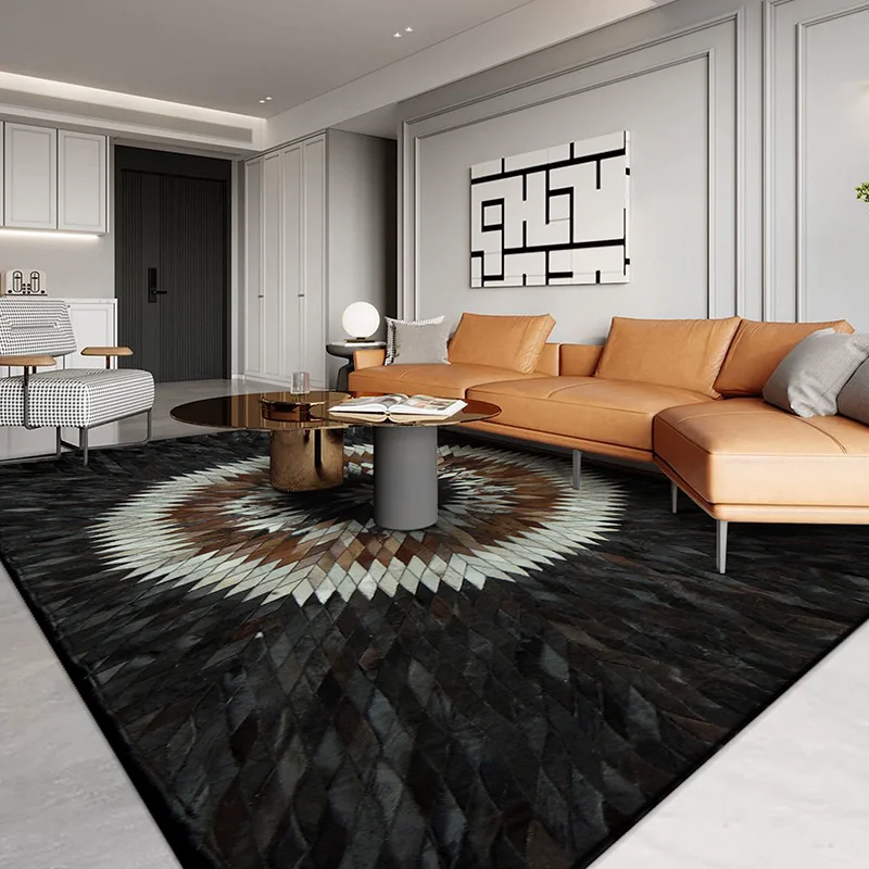 Handmade Black Carpet Living Room Splicing Cowhide Rugs For Bedroom Quality Home Decor Sofa Coffee Table Floor Mat Big Size