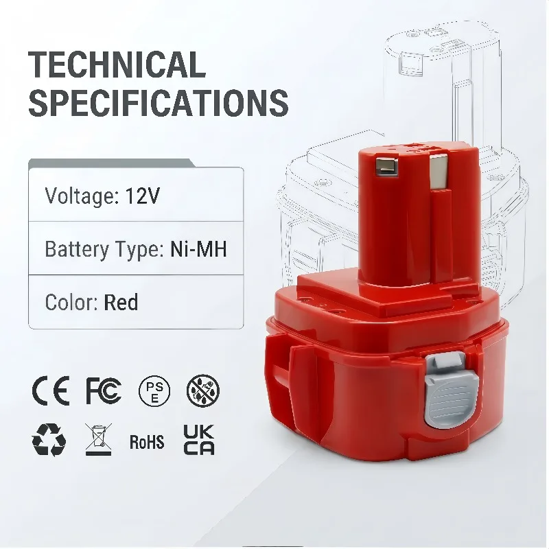 4200/6500/9800mAh12V Ni-MH Power Tool Battery Replacement Fit Makita PA12 1223 1235 6227D 6270D 6317D