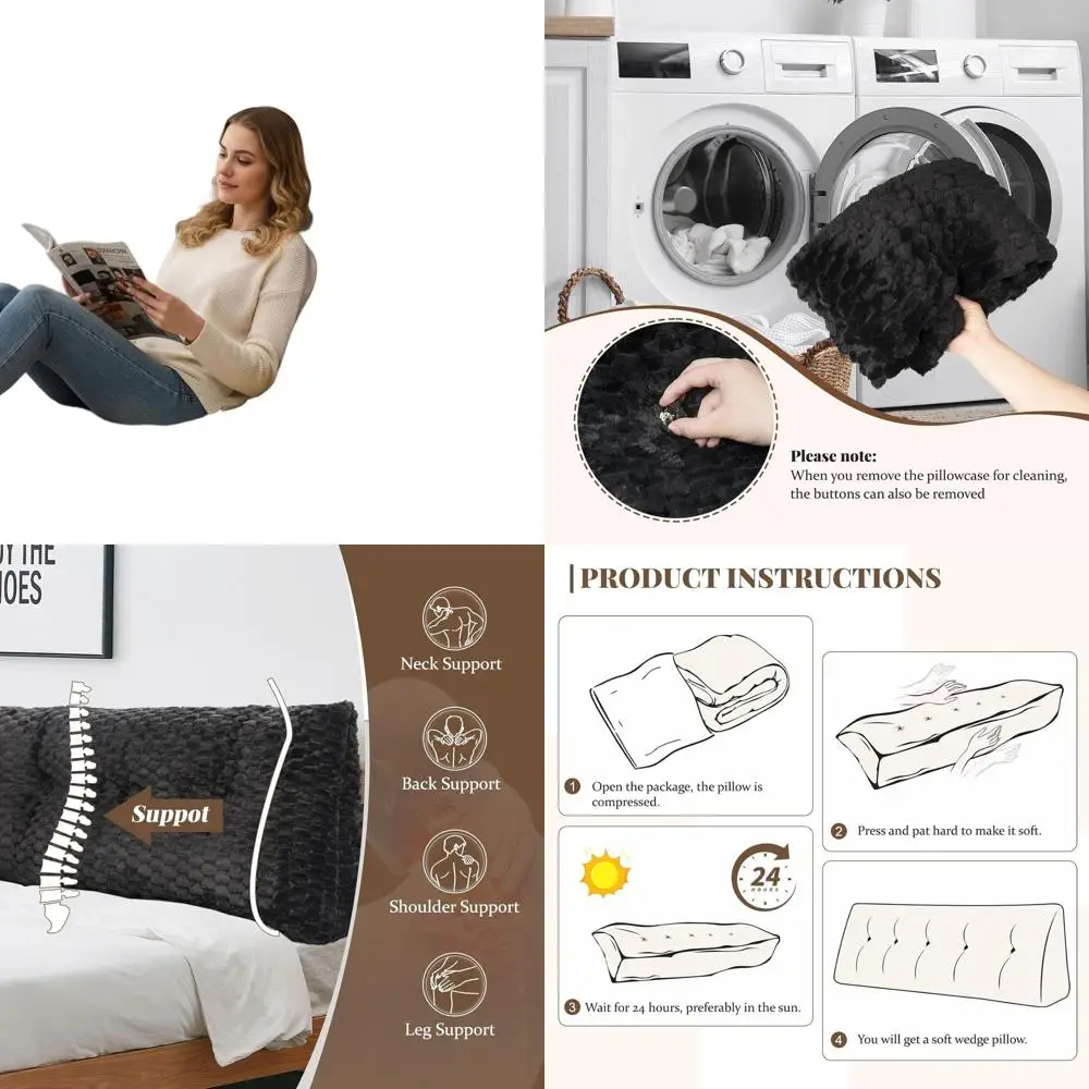 

Подушка на танкетке размера «queen-size» со съемным чехлом, 59x20x8 дюймов, подушка для поддержки чтения, черная