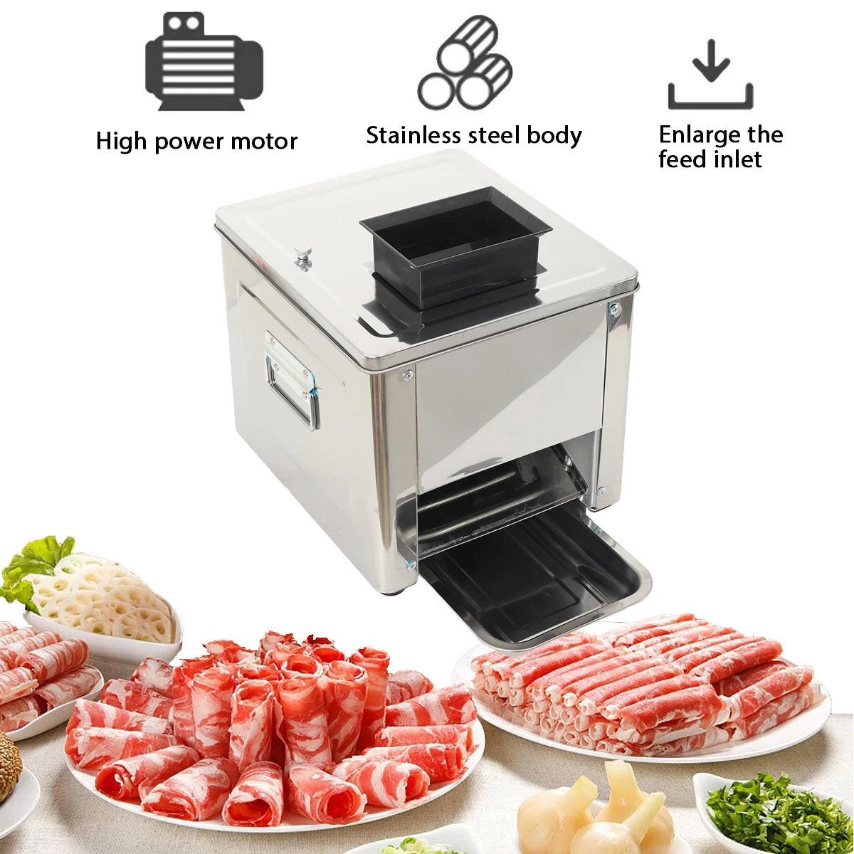 Desktop Edelstahl Doppel-port Elektrische Fleisch Slicer Automatische Fleischwolf Kommerziellen Haushalt Fleisch Cutter – Detail 18