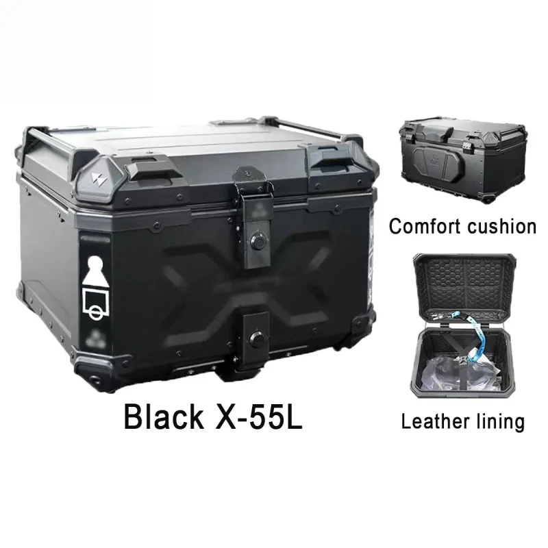 Factory Direct Shipping 45L Aluminum Motorcycle Top Box X Logo Tail Box Scooter Toolbox Storage Accessories