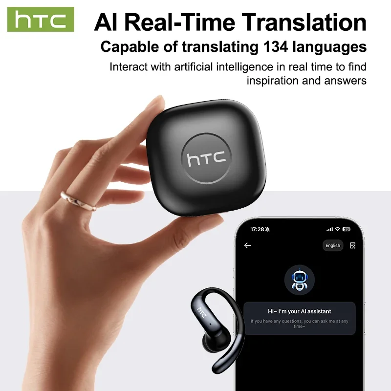سماعات أذن HTC NE63 بلوتوث V6.0 مزودة بخطاف للأذن، سماعات أذن لاسلكية طويلة العمر ومترجم AI مع ميكروفون #5