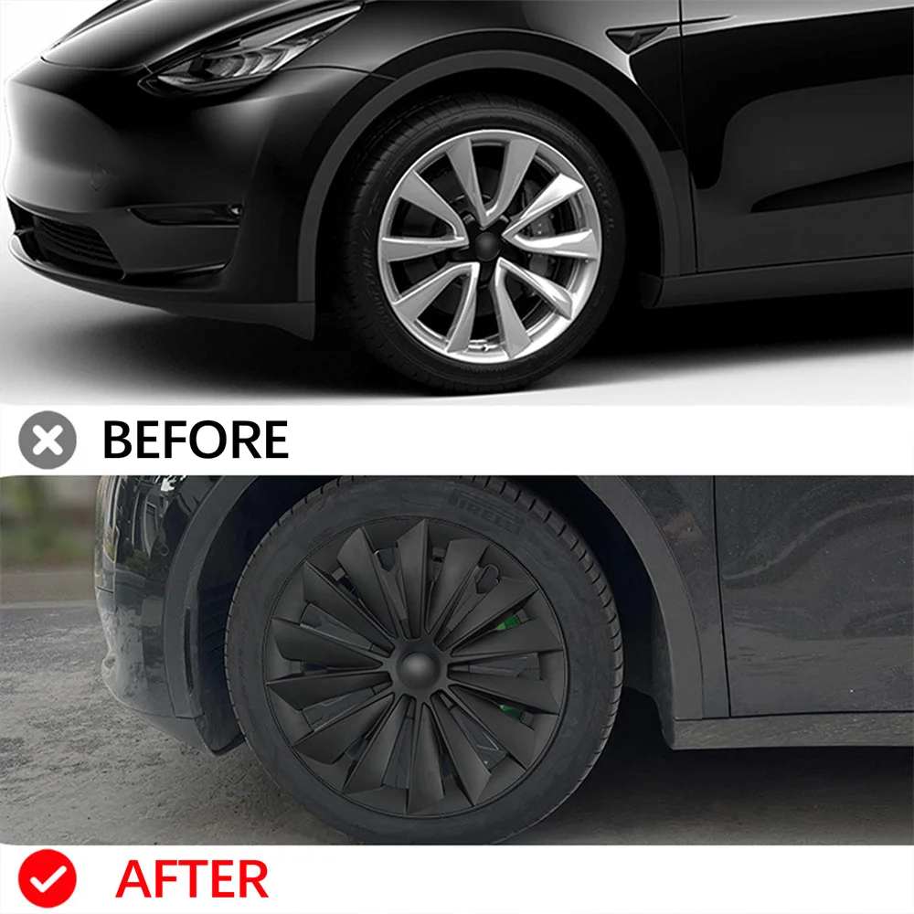 4PCS for Tesla Model Y 2018-2024 Vehicle Full Coverage Blade Wheel Cover Cap 19 Inch Hubcaps Automobile Replacement Accessories