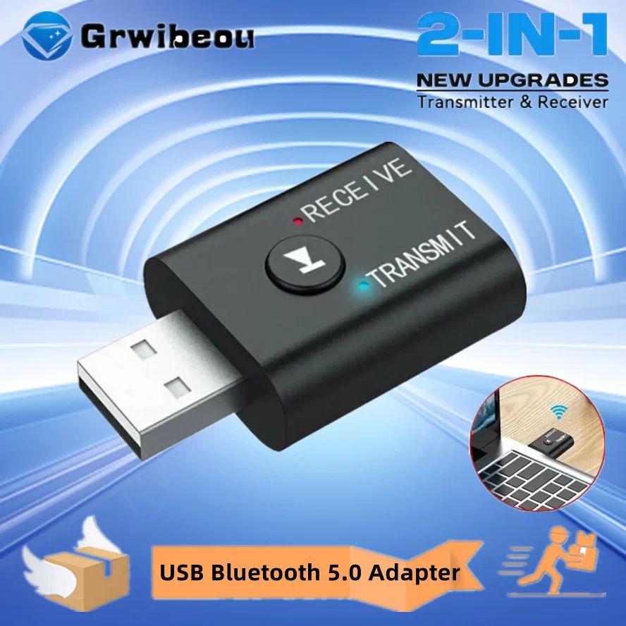 

USB Bluetooth 5.0 Audio Transmitter Receiver 3.5mm AUX Jack RCA Dongle Stereo Wireless Adapter for PC Car Kit Speaker Headphone