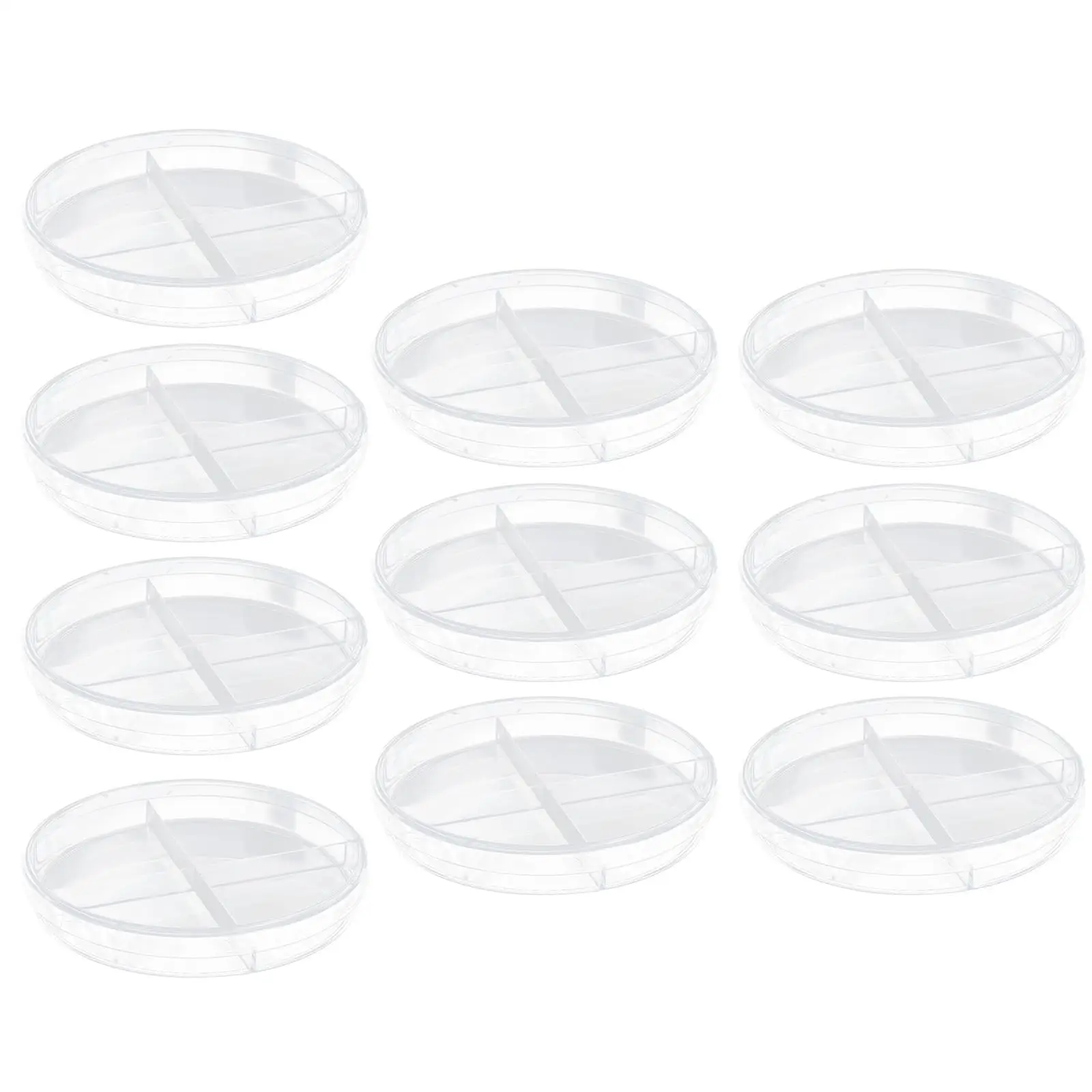 

10 Pcs Cell Culture Dish Transparent Plastic Petri Four Compartments Teaching Aid Laboratory Biology Research Scientific Tool