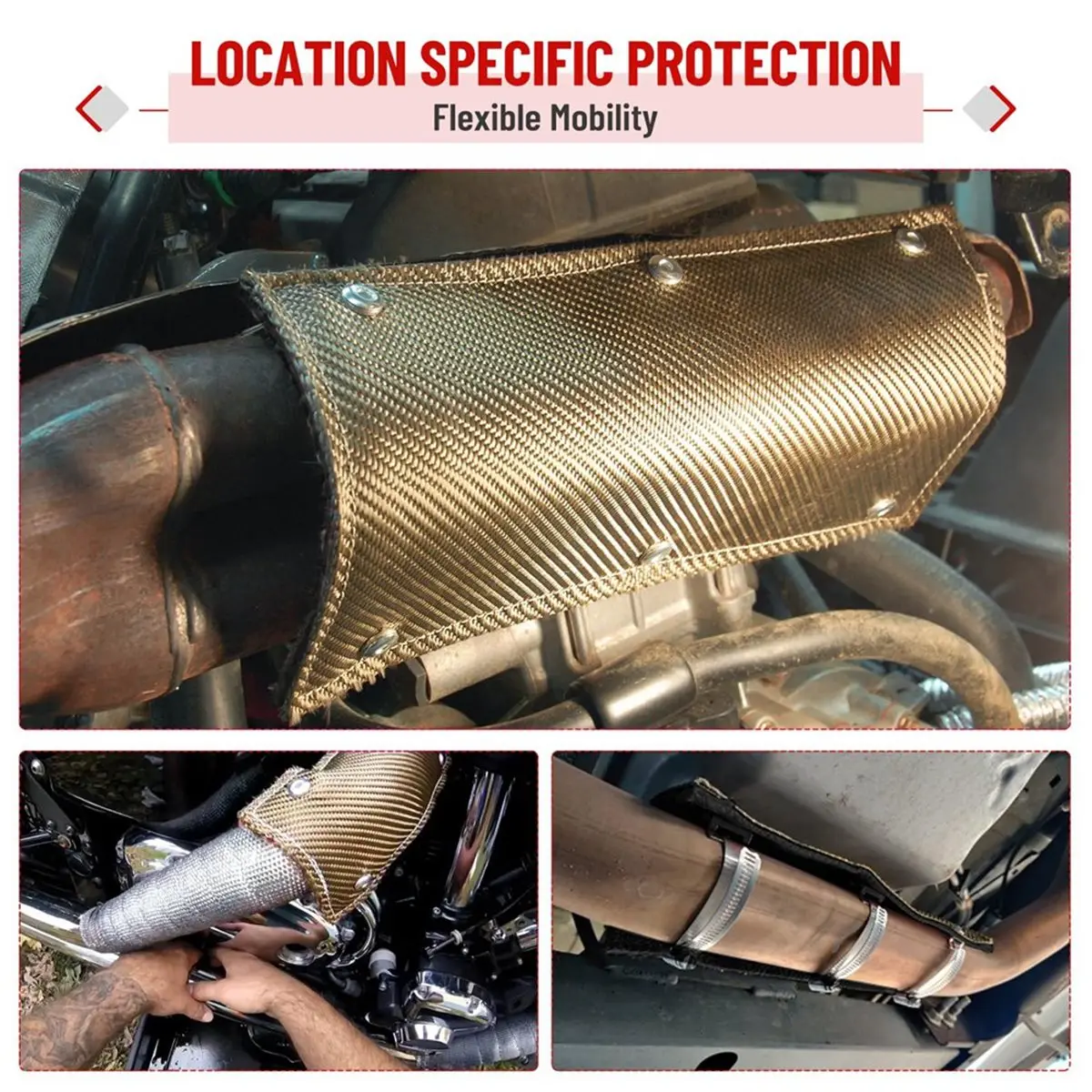 Titanium Gold Exhaust Manifold Insulation Cover for High Temperature, Fire Retardant, 1200°F Auto Parts