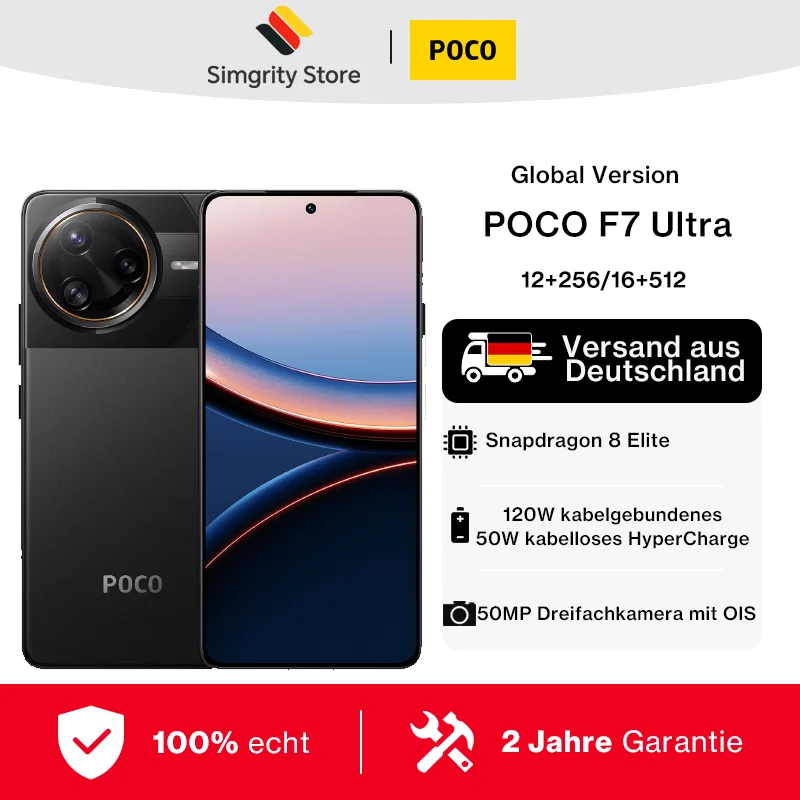 Globalna Wersja POCO F7 Ultra Snapdragon 8 Elite Smartphone 6.67" AMOLED Wyświetlacz 50MP Potrójny Aparat 5300mAh 120W HyperCharge Telefon POCO