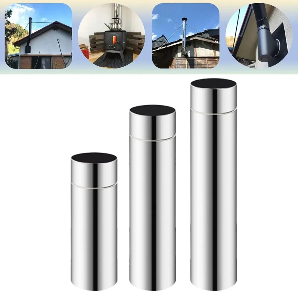 1pc Heater Thicken Exhaust Pipe 60mm Straight Chimney Liner Pipe Stainless-Steel Stove Pipe Chimney Flue Liner 20/30/40cm Length