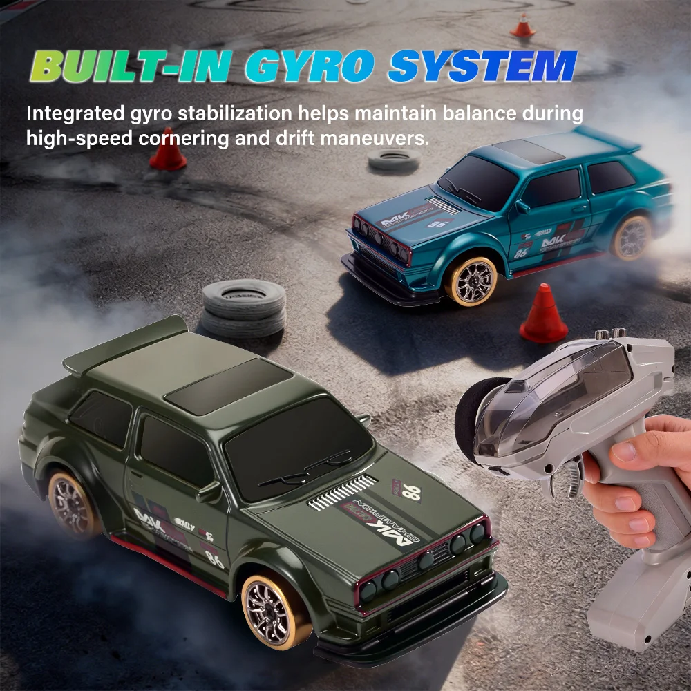 9IMOD 1/64 RC Drift Car 2.4G 4WD Full Proportional RC Car with Gyro LED Lights Magnetic Charging Dual Speed Control