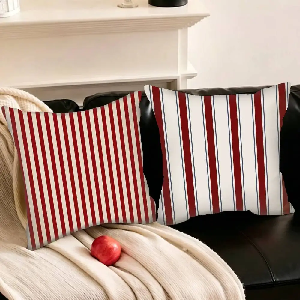 

B-Burgundy White Stripe pattern Pillowcase for Sofa Room Office Decor Printing Protector Cushion Cover Valentine gift Custom