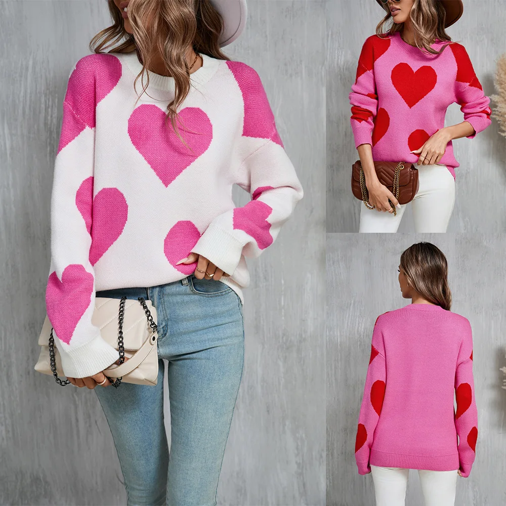 

Women Pullovers Sweaters Tops Knitted Print Round Neck Full Sleeve Jumpers Y2k Streetwear Elegant Splice Knit Autumn Winter