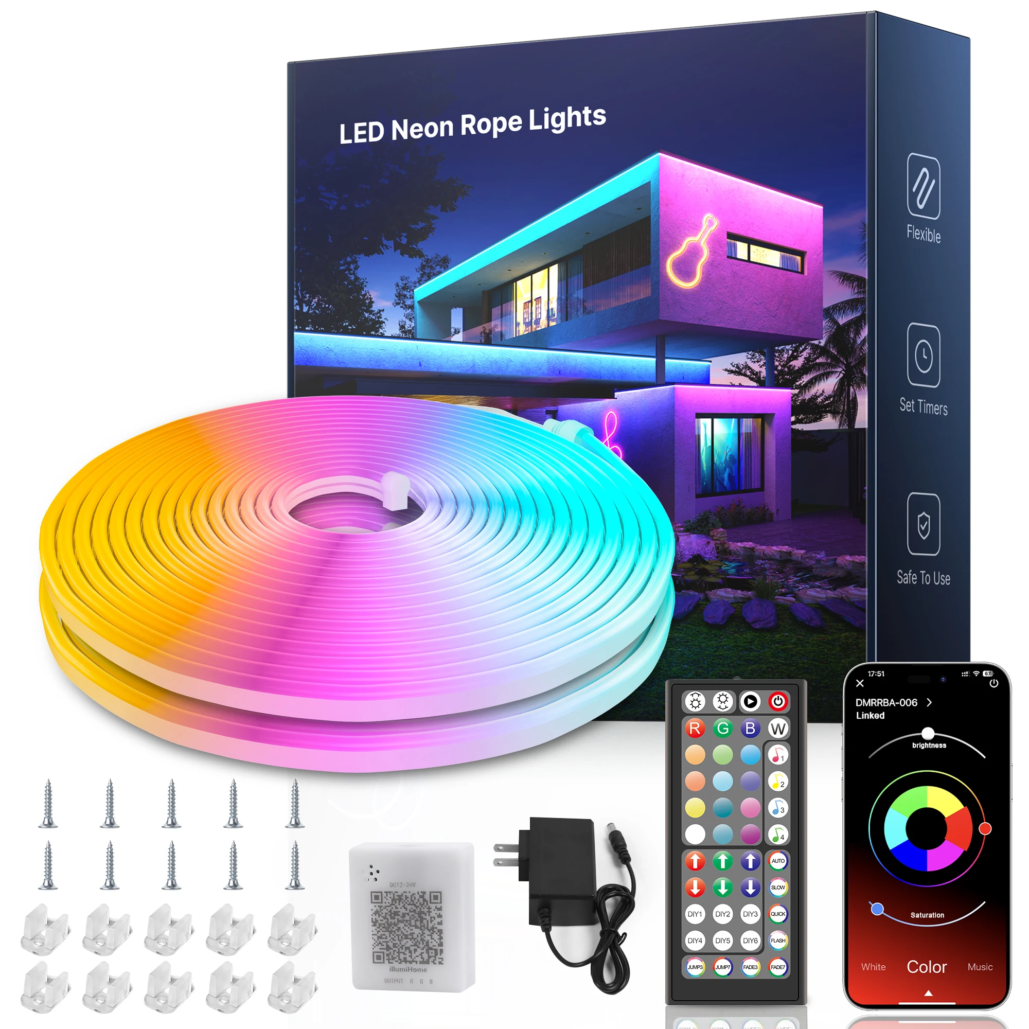 

Неоновая полоса с европейской штепсельной вилкой, неоновый шнур 5-30 м с дистанционным управлением через приложение Bluetooth для домашнего декора, сказочное освещение