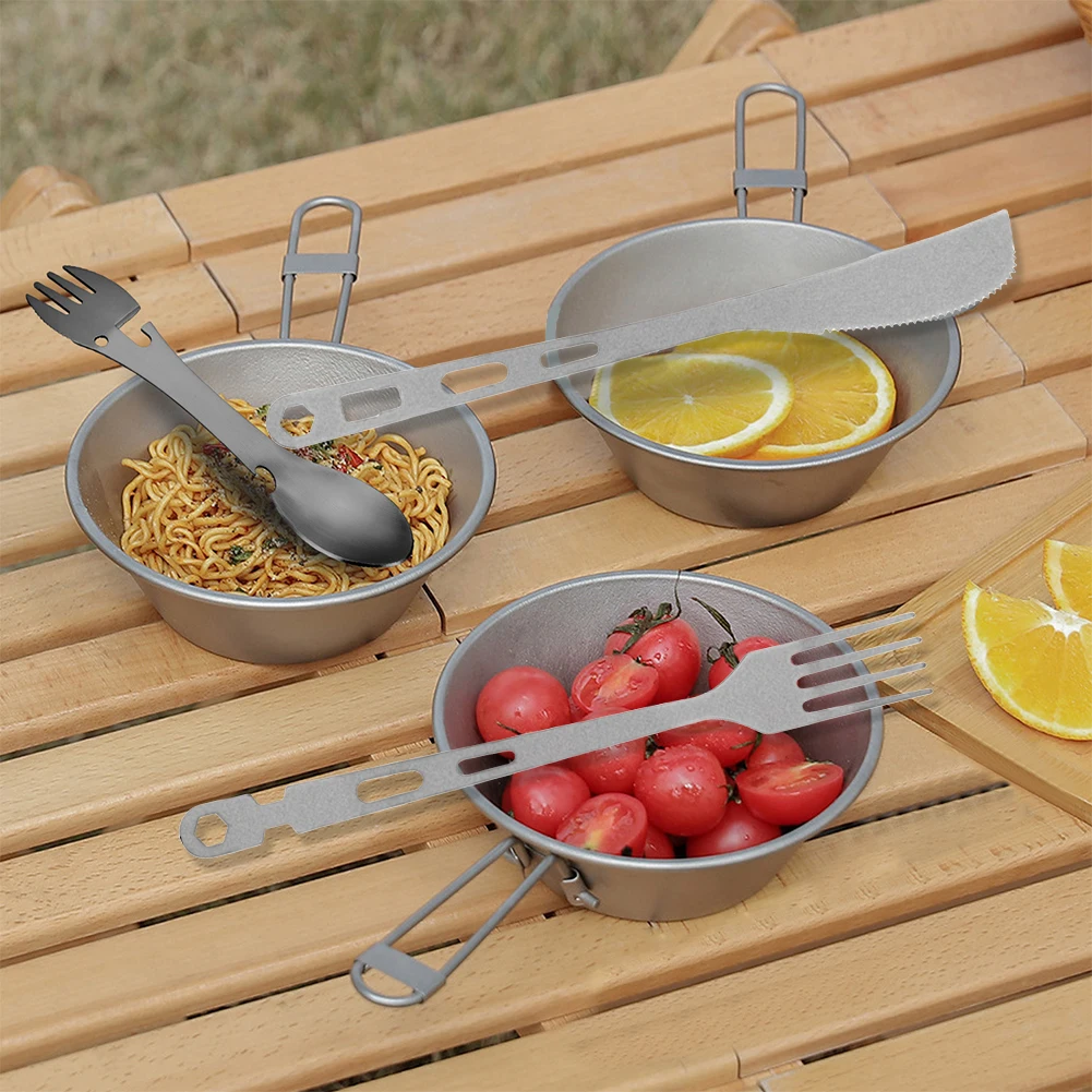 Camping Knife Fork Titanium Cutlery Multifunctional Camping Combination Cutlery Lightweight Outdoor Utensils for Barbecue Travel