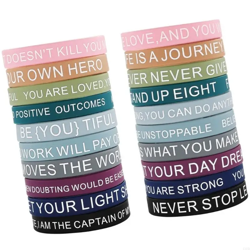 4XBD 20Pcs Silicones Encouragement Bracelets with Inspirational Messages Fashionable Colored Wristbands for Self Motivation