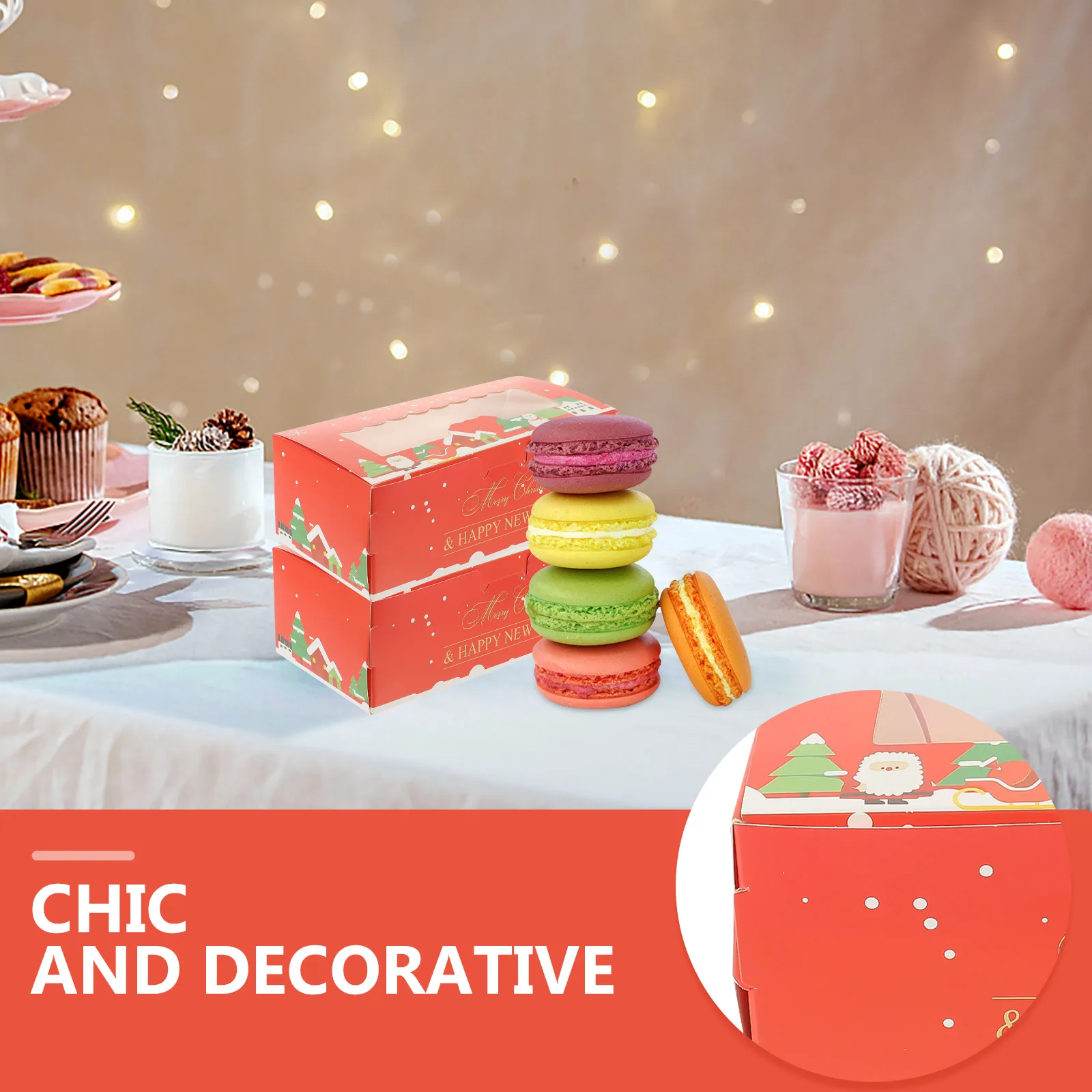 

10Pcs Christmas Macaron Boxes Paper Chic Xmas Cookies Packaging Box Holiday Candy Gift Box Party Treat Packaging Container