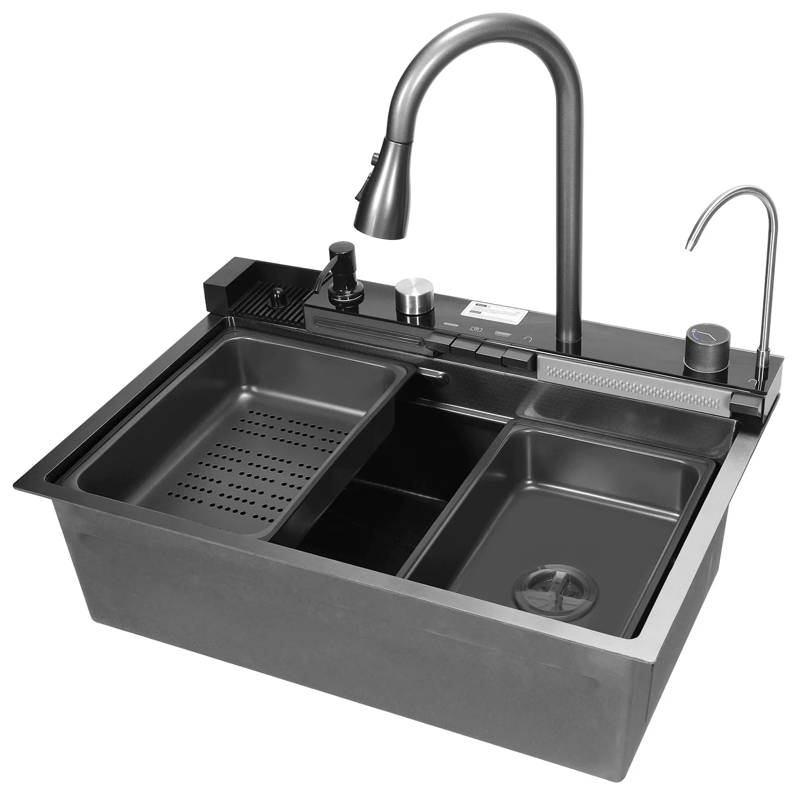 

Honeycomb Workstation Sink Digital Display 304 Stainless Steel Workstation Bowl with Pull-Out Swivel Faucet 5 Water Outlet Modes