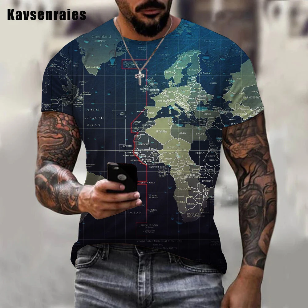 High Quality World Map Printed 3D T-shirt Men Women Summer Fashion Casual Short Sleeve High Street O-Neck Streetwear Tops